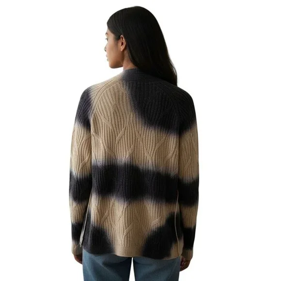 J.Jill Pure Jill Women's Cable Knit Cardigan Open Front Blue Ivory Tie-dye Large - Picture 3 of 16